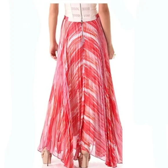 Alice + Olivia Shannon Pleated Maxi Skirt Pink Orange Swirl 6 - Picture 2 of 2